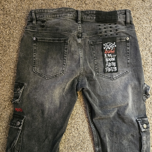 Ksubi Dark Gray Denim Pants Cargo Rock Style - Picture 8 of 10